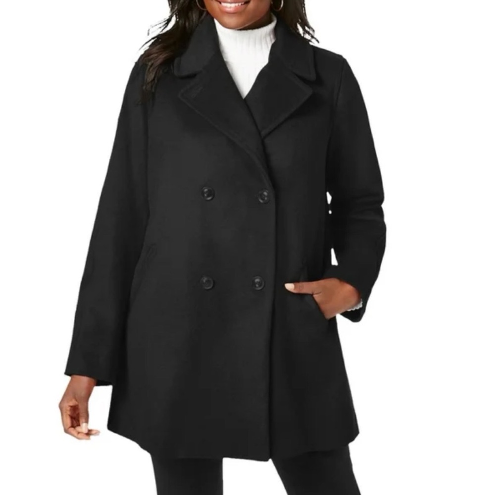 Jessica London black wool blend double breasted peacoat Size 18W NWT Winter coat